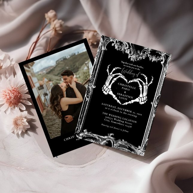 Invitación Boda de Halloween retro de cráneo gótico (Subido por el creador)