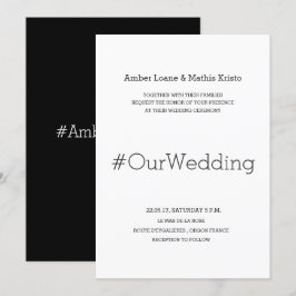 Invitación Boda de hashtag Minimalista de Moda moderna de bla