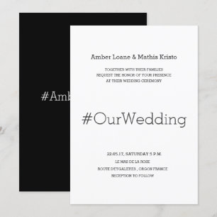 Invitación Boda de hashtag Minimalista de Moda moderna de bla