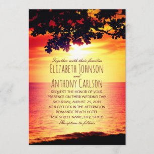 Invitación Boda de Hawaiian Sunset Tropical Tree Beach