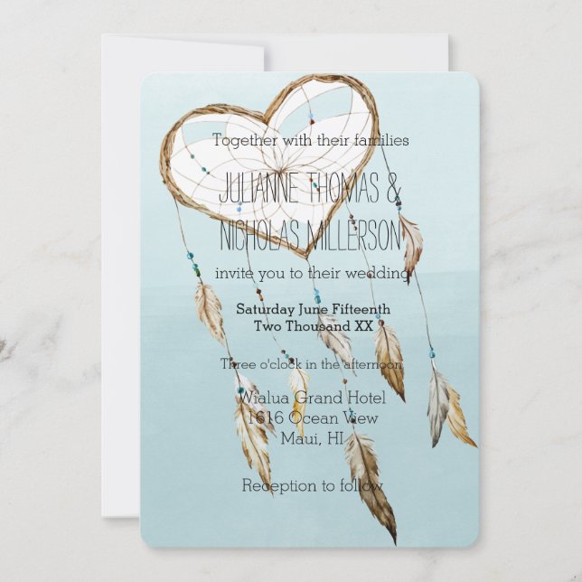 Invitación Boda de Heart Dream Catcher (Anverso)