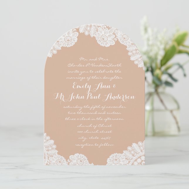 Invitación Boda de Heirloom Lace de Peach Rustic Country (Anverso de pie)