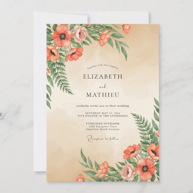 Invitación Boda de Helecho Amapola Oxidada (Anverso)