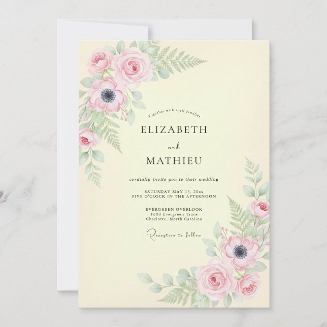 Invitación Boda de Helecho Amarillo Cremoso (Anverso)