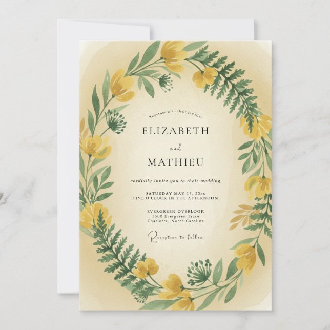 Invitación Boda de Helecho Amarillo Mostaza (Anverso)