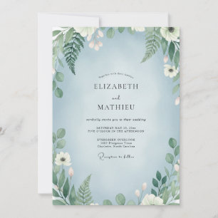 Invitación Boda de helecho azul celeste tenue
