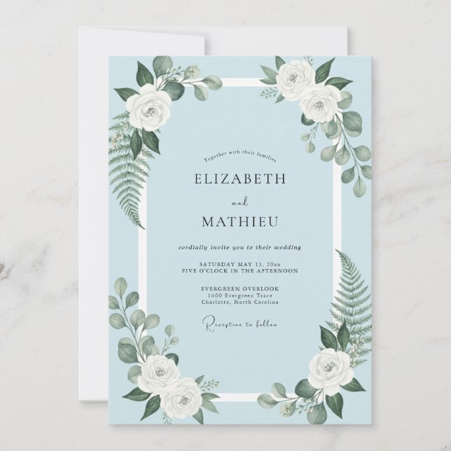 Invitación Boda de Helecho Azul en Polvo (Anverso)