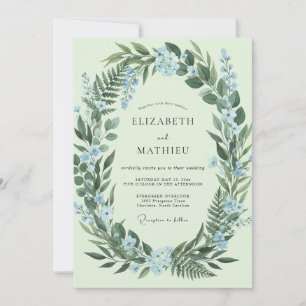 Invitación Boda de helecho azul menta