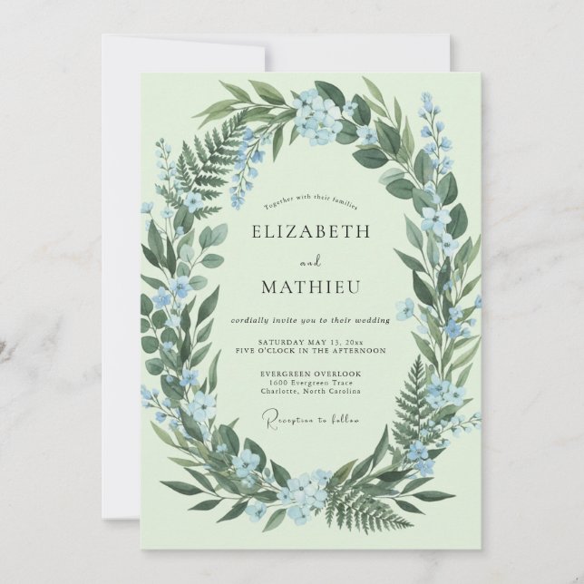 Invitación Boda de helecho azul menta (Anverso)