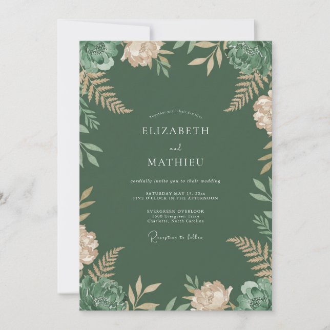 Invitación Boda de helecho crema de hoja perenne (Anverso)