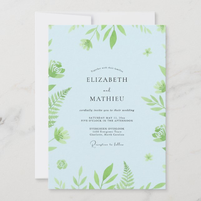 Invitación Boda de helecho de hielo de pistacho (Anverso)