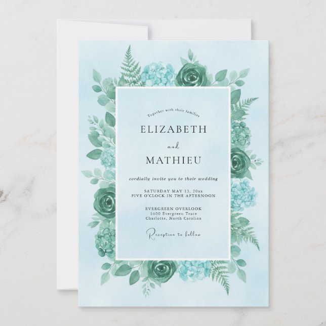 Invitación Boda de helecho de menta acuática (Anverso)
