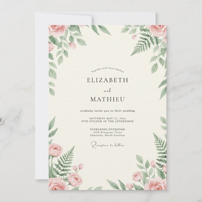 Invitación Boda de helecho de menta melocotón (Anverso)