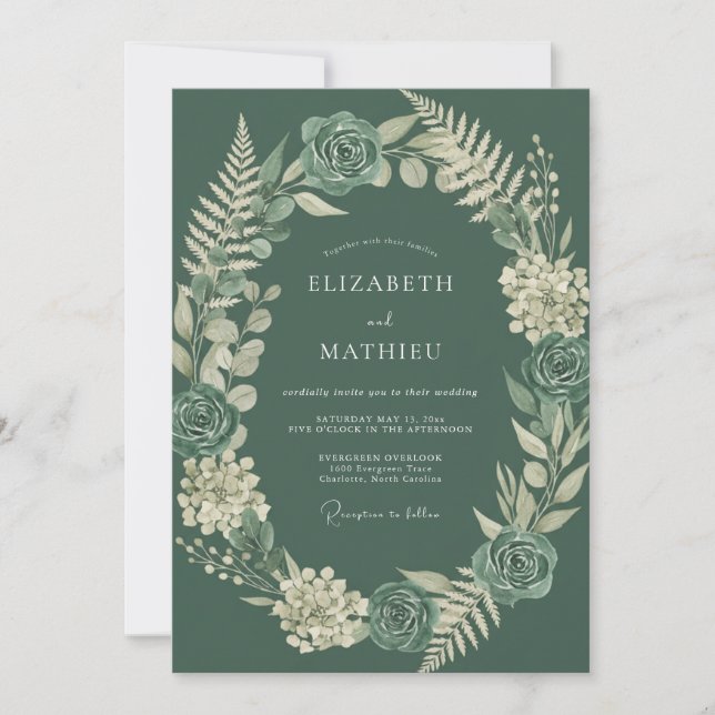 Invitación Boda de helecho de musgo profundo (Anverso)