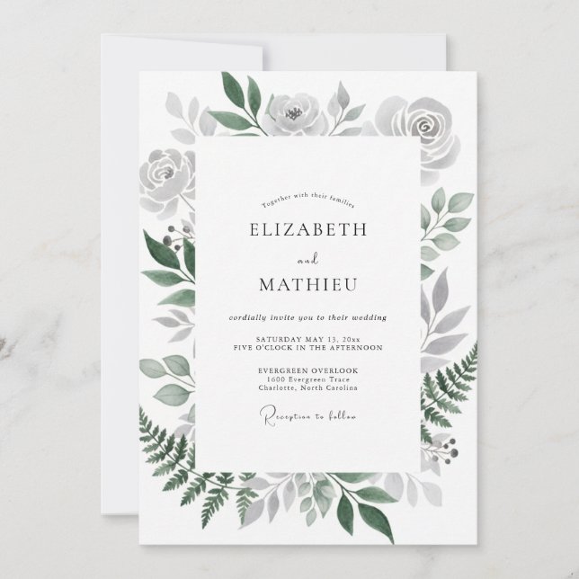 Invitación Boda de helecho gris plateado (Anverso)