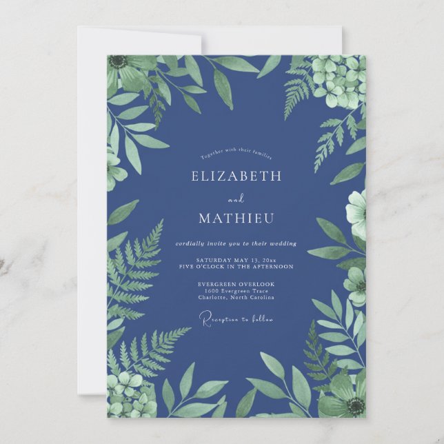 Invitación Boda de Helecho Índigo (Anverso)