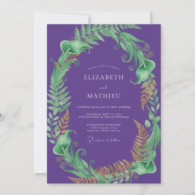 Invitación Boda de Helecho Morado Real (Anverso)