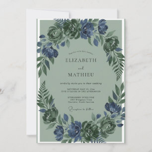 Invitación Boda de helecho musgo índigo