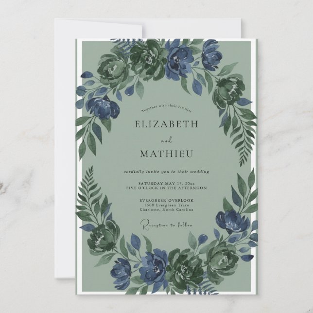 Invitación Boda de helecho musgo índigo (Anverso)