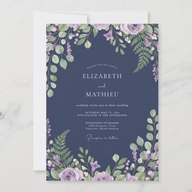 Invitación Boda de helecho orquídea de medianoche (Anverso)