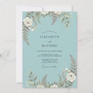 Invitación Boda de helecho pintado de aqua