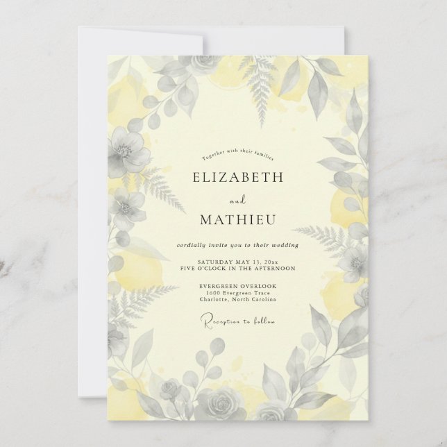Invitación Boda de helecho plateado con limón (Anverso)
