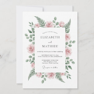 Invitación Boda de helecho sereno rosa rubor