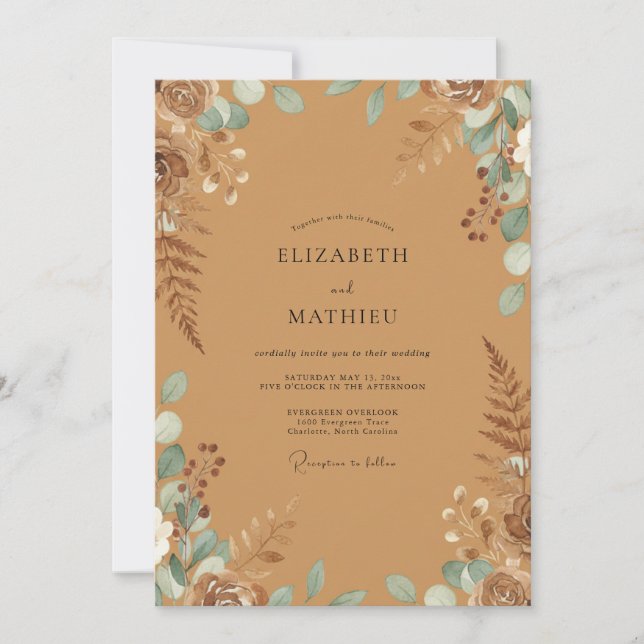 Invitación Boda de helecho Tan Aqua (Anverso)