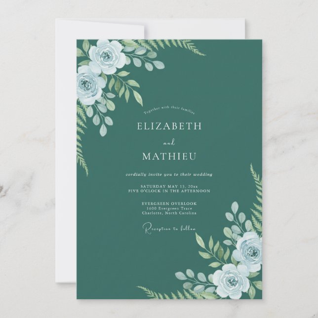 Invitación Boda de helechos exuberantes esmeralda verde (Anverso)