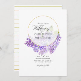 Invitación Boda de Herbario Geométrico Pastel Violet y Oro