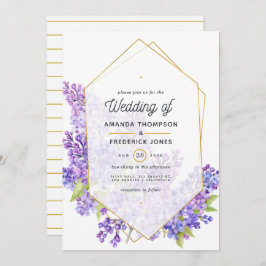 Invitación Boda de Herbario Geométrico Pastel Violet y Oro