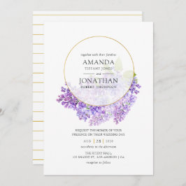 Invitación Boda de Herbario Geométrico Pastel Violet y Oro
