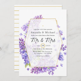 Invitación Boda de Herbario Geométrico Pastel Violet y Oro