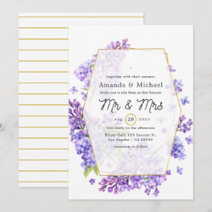 Invitación Boda de Herbario Geométrico Pastel Violet y Oro