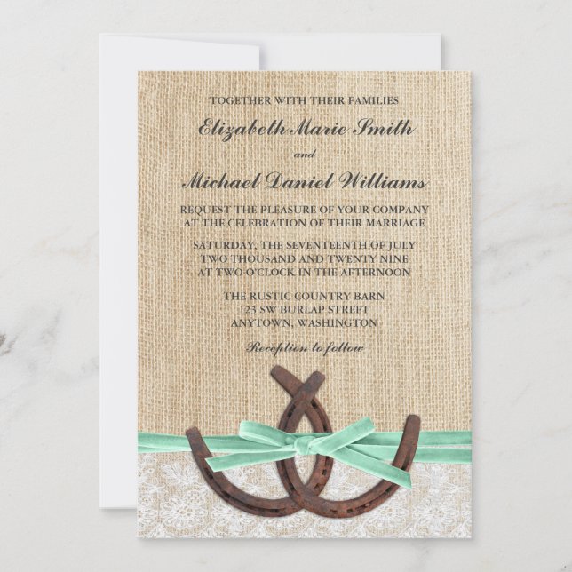 Invitación Boda de herradura de la cinta de la menta del (Anverso)