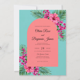 Invitación Boda de Hibisco Eucalipto Coral Turquesa