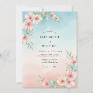 Invitación Boda de Hibisco Eucalipto Rosa Cielo