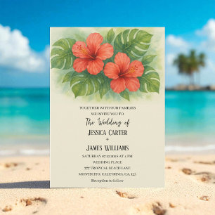 Invitación Boda de Hibisco Hawaiano en Playa Tropical