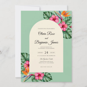 Invitación Boda de Hibisco Magenta y Eucalipto Menta