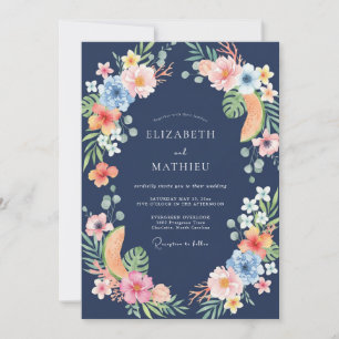 Invitación Boda de hibisco tropical naval eucalipto