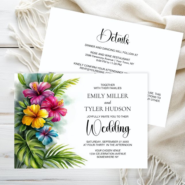 Invitación Boda de Hibisco Tropical Todo en Uno (Subido por el creador)