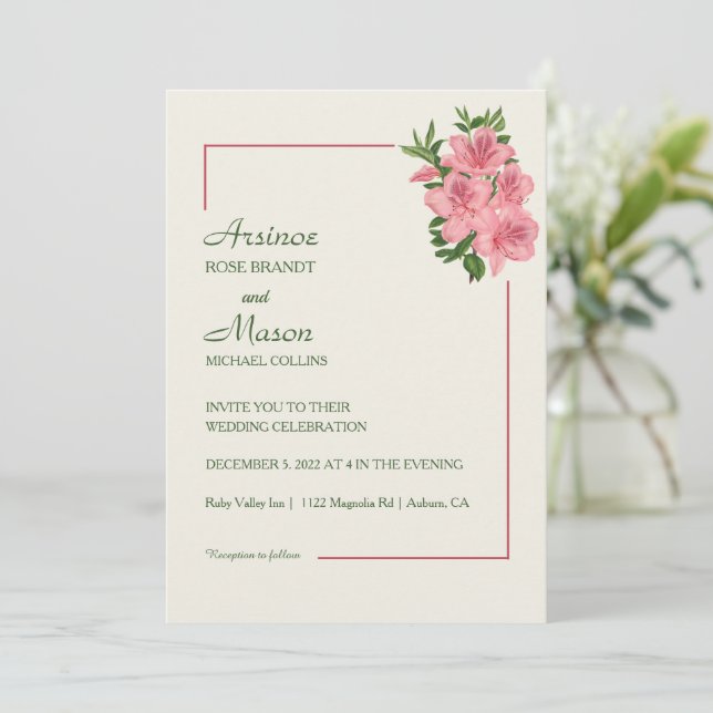 Invitación Boda de Hibiscus Pintado con encanto (Anverso de pie)