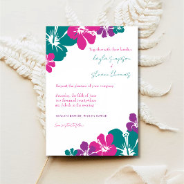Invitación Boda de Hibiscus púrpura rosado Verde azulado trop