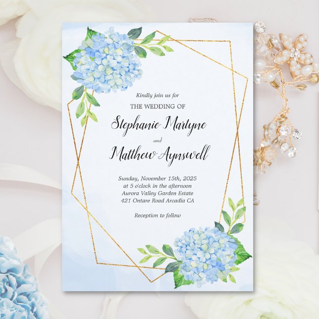 Invitación Boda de hidrangea azul geométrico moderno (Subido por el creador)