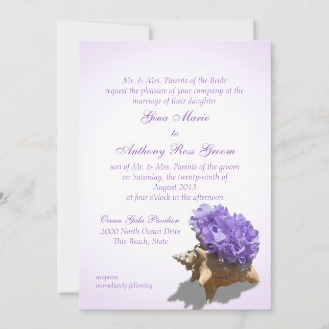 Invitación Boda de Hidrangea Púrpura en el Mar (Anverso)