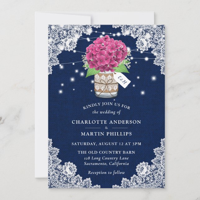 Invitación Boda de hidrangea rosa azul de la Marina Rusa (Anverso)