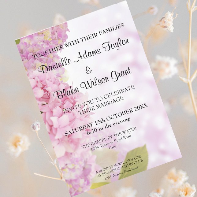 Invitación Boda de hidrangea rosada de verano moderno (Subido por el creador)