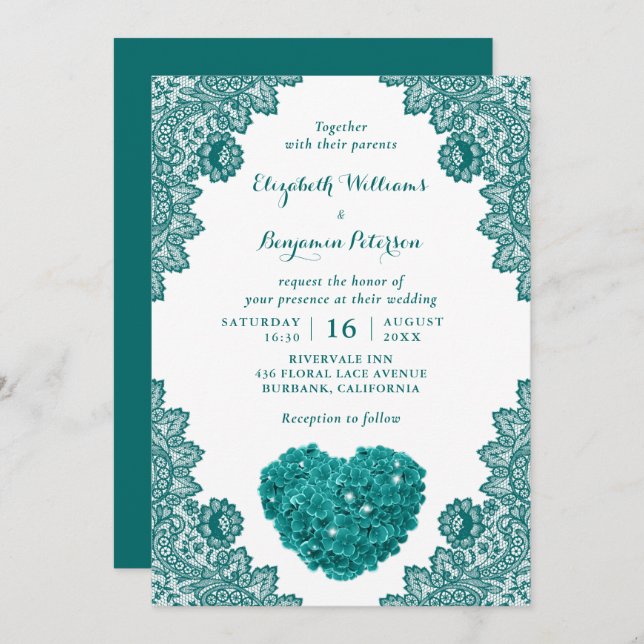 Invitación Boda de Hidrangea Rústica Verde azulada Personaliz (Anverso / Reverso)
