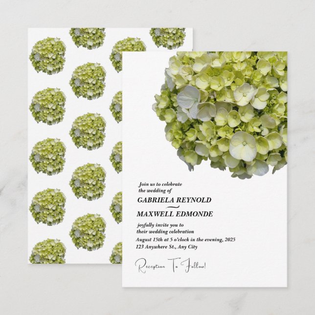 Invitación Boda de hidrangea verde natural clásica (Anverso / Reverso)