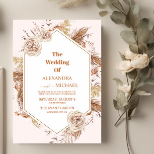 Invitación boda de hierba boho terracotta pampas